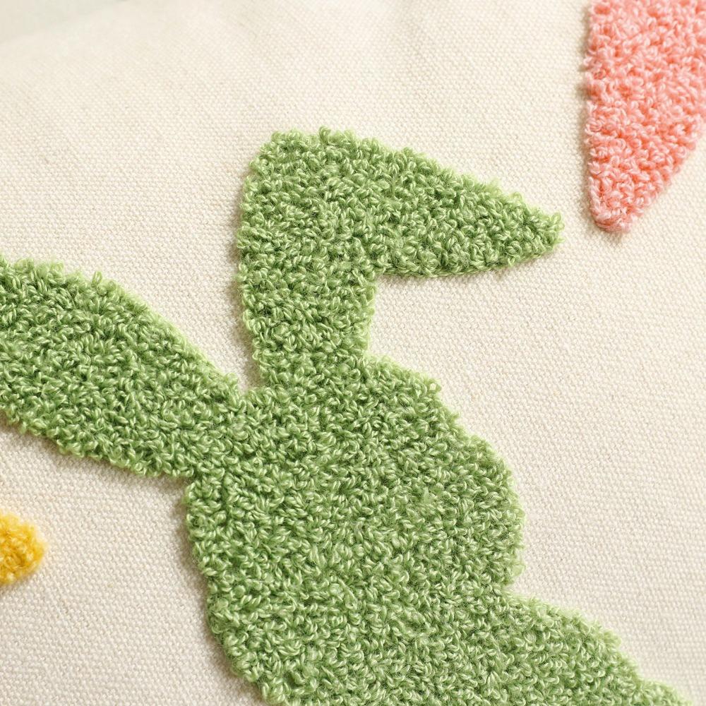 Rectangular Throw Pillow Cover Embroidered Waist Cushion Cover Easter Bunny Pillowcase  Sofa
