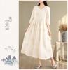 Elegant French Fairy Dress - Women's Heavy Embroidery Ramie Long White Dress