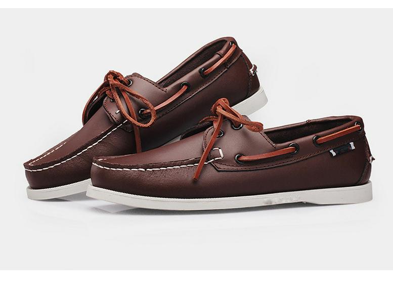 Plus Size Men's Casual Lace-Up Genuine Leather Boat Shoes with Rubber Sole for Driving