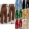 Women's High Waist Wide Leg Pants with Button Detail