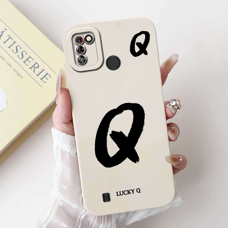 Protective Cases For Tecno Pop 4 Pro Case Lucky letters A-Z Soft Silicone White Cover For Tecno Pop 4Pro 4 PRO 6.52" Phone Shell