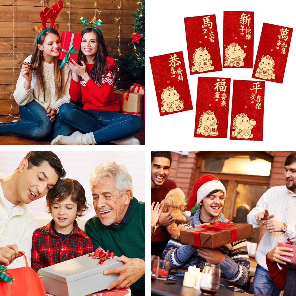 Red Envelopes 2026 Year Of The Horse Gold Foil Embossing Chinese Traditional Money Red Envelope Pockets For Marriage Engagement