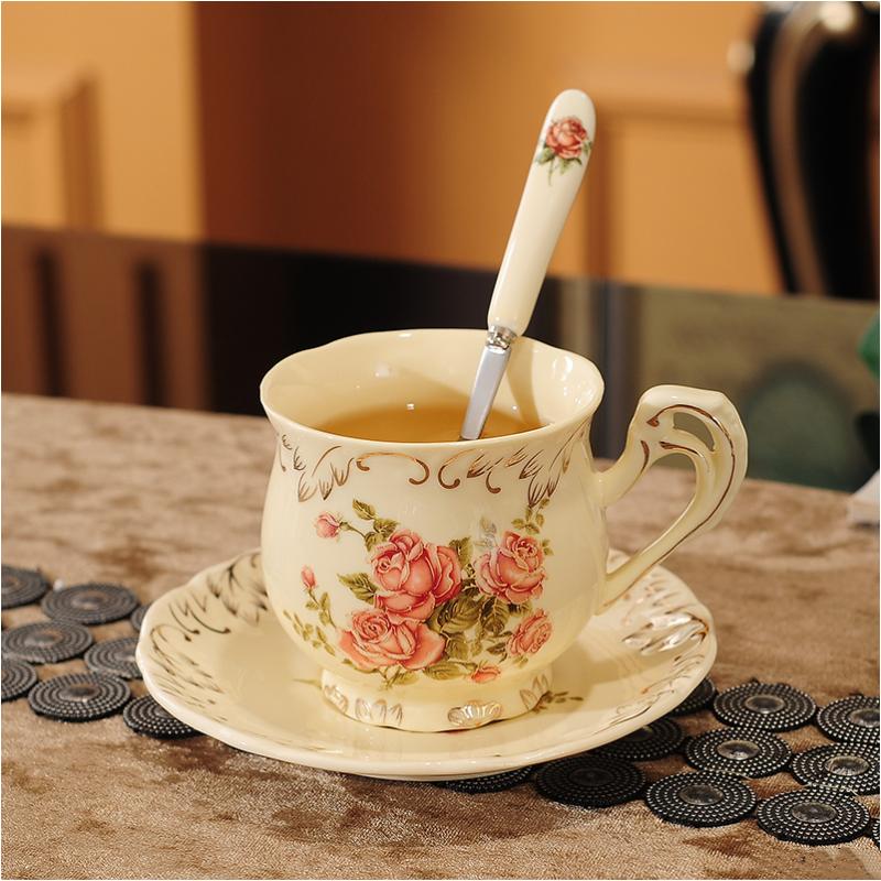 Rice Gold Rose Tea Set 800ml Bone China Teapot Coffee Cup Saucer Set Afternoon Tea Cup 225ml Drink Cup Kitchen Bar Supplies
