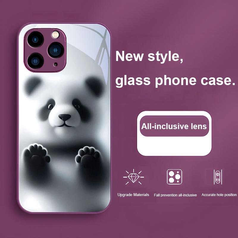 Black and White Bear Purple For Iphone 16 Plus 15 14 13 12 Mini 11 Pro Max X XS XR 7 8 Plus 2022 Tempered Glass Phone Case
