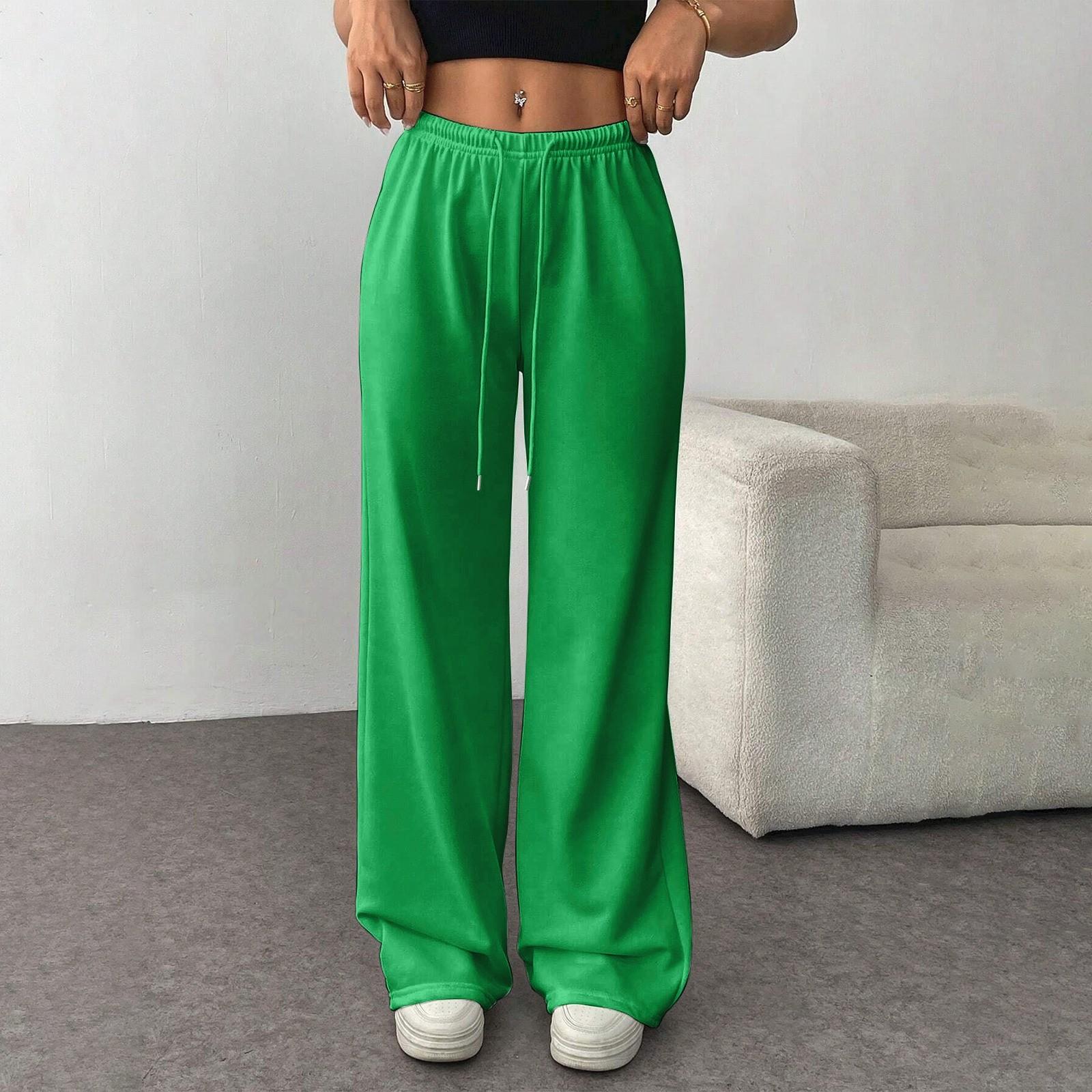 

Женские модные свободные однотонные повседневные спортивные брюки с завязками на талии, повседневные широкие брюки XL зелёный