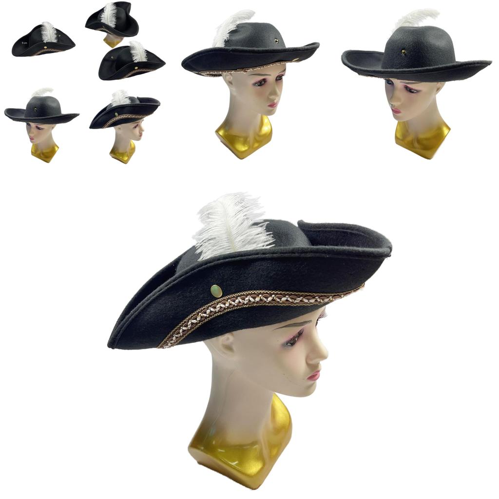 White Feather Pirate Hat Half Handcrafted Design For Halloween Party Cosplay
