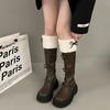 Fashion Women's Shoes 2024 Knee-High Women's Boots Platform Modern Boots Women Back Zip Bow Tie Round Toe Med Heel Warm Ladies Shoes