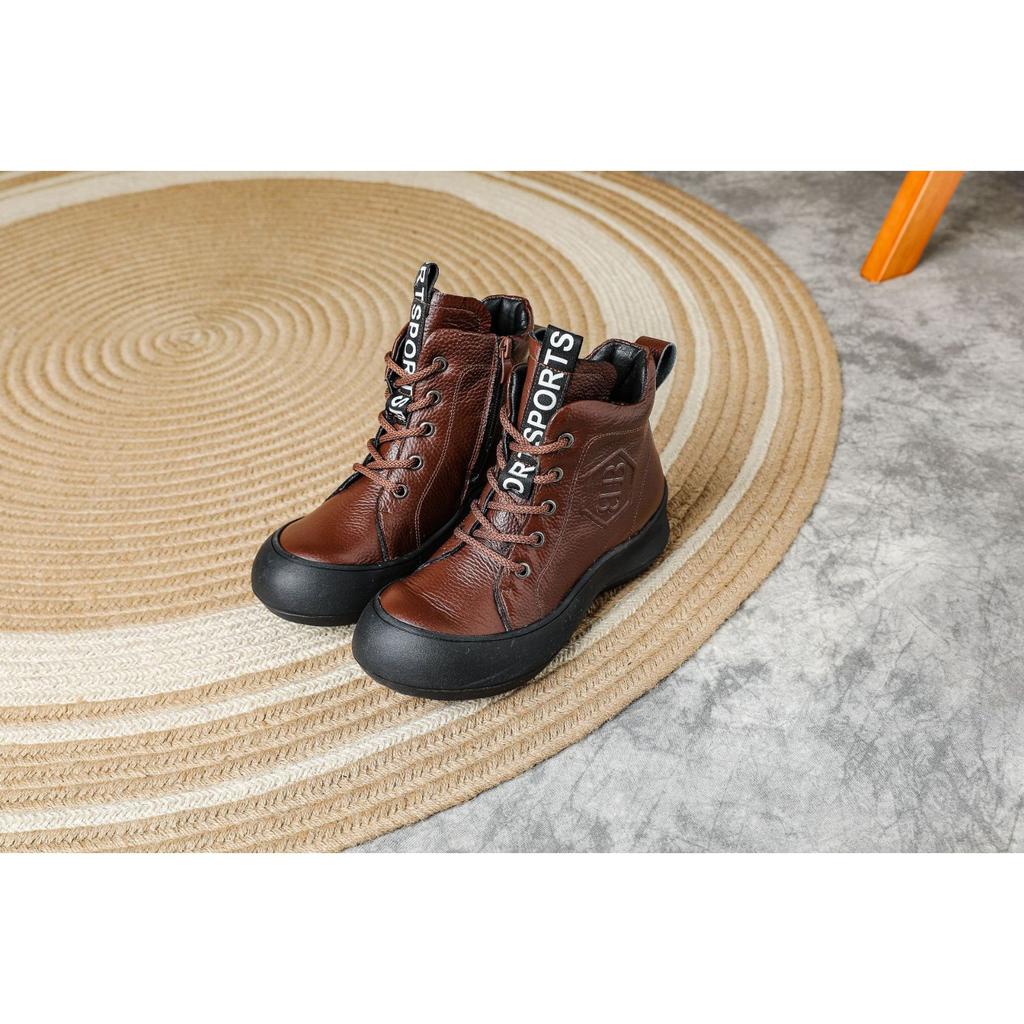 Autumn and Winter Genuine Leather Martin Boots with Velvet Warm and Comfortable Soft Bottom Non-slip Medium-old Sponge Cake