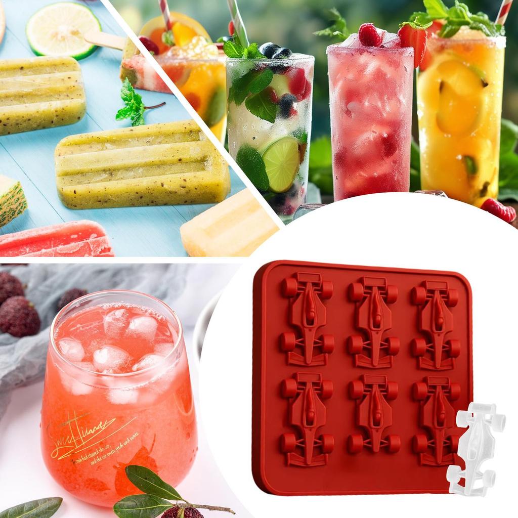 Silicone Ice Cubes Tray with Lid 6 Grid Reusable Freezer Mold Car Shape for Whisky Cocktail Wine Juice Chilling Kitchen Gadget