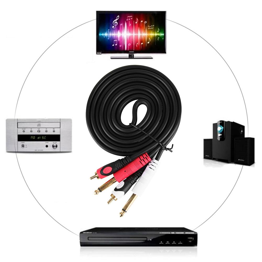 For 2RCA To Double 6.35 Interface Audio Guitar Line Dual Male Jack Cable