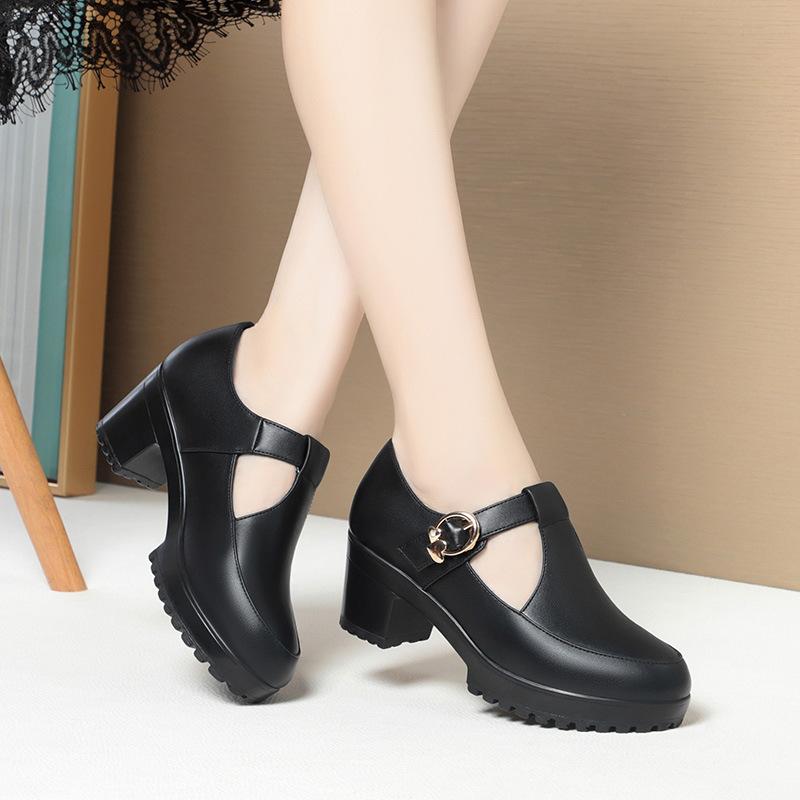 6cm 8cm Vintage British Style T Strap Block High Heels Shoes Women Pumps 2025 Spring Elegant Soft Leather Shoes Heeled Work Mom