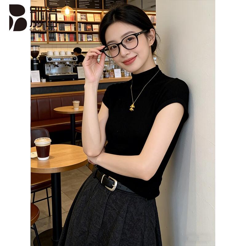 Bieyu Women s Mock Neck Slim Fit Short Sleeve T-Shirt L