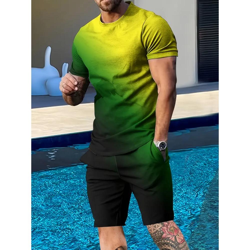 

Men s Casual Simple Pattern Printing T-shirt Hawaiian Leisure Vacation T-shirt Two-piece Quick-drying Short-sleeved Men s Suit S