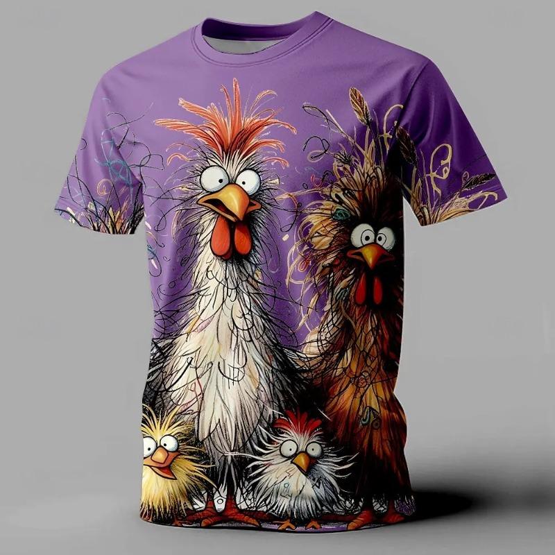 Funny Men's T Shirt Animal Chicken Print Short Sleeve Tees Oversized T-Shirts For Men Clothing Summer Street Casual T-Shirt Man