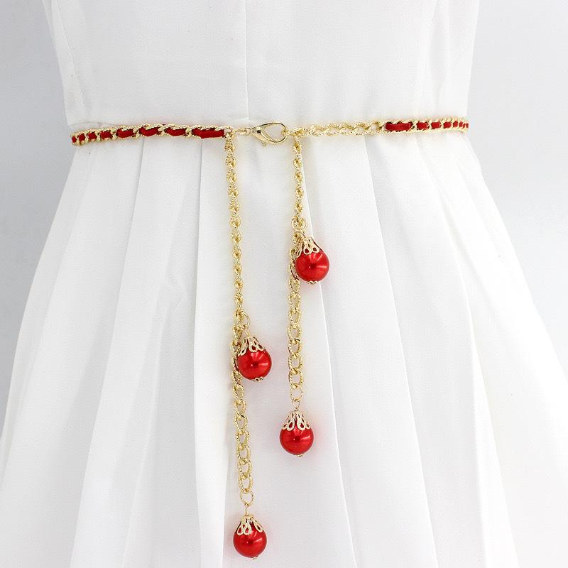 Pearl Thin Waist Chain Women's Decorative White Dress Belt Korean Version Simple and Fashionable Metal Belt Skirt Belt