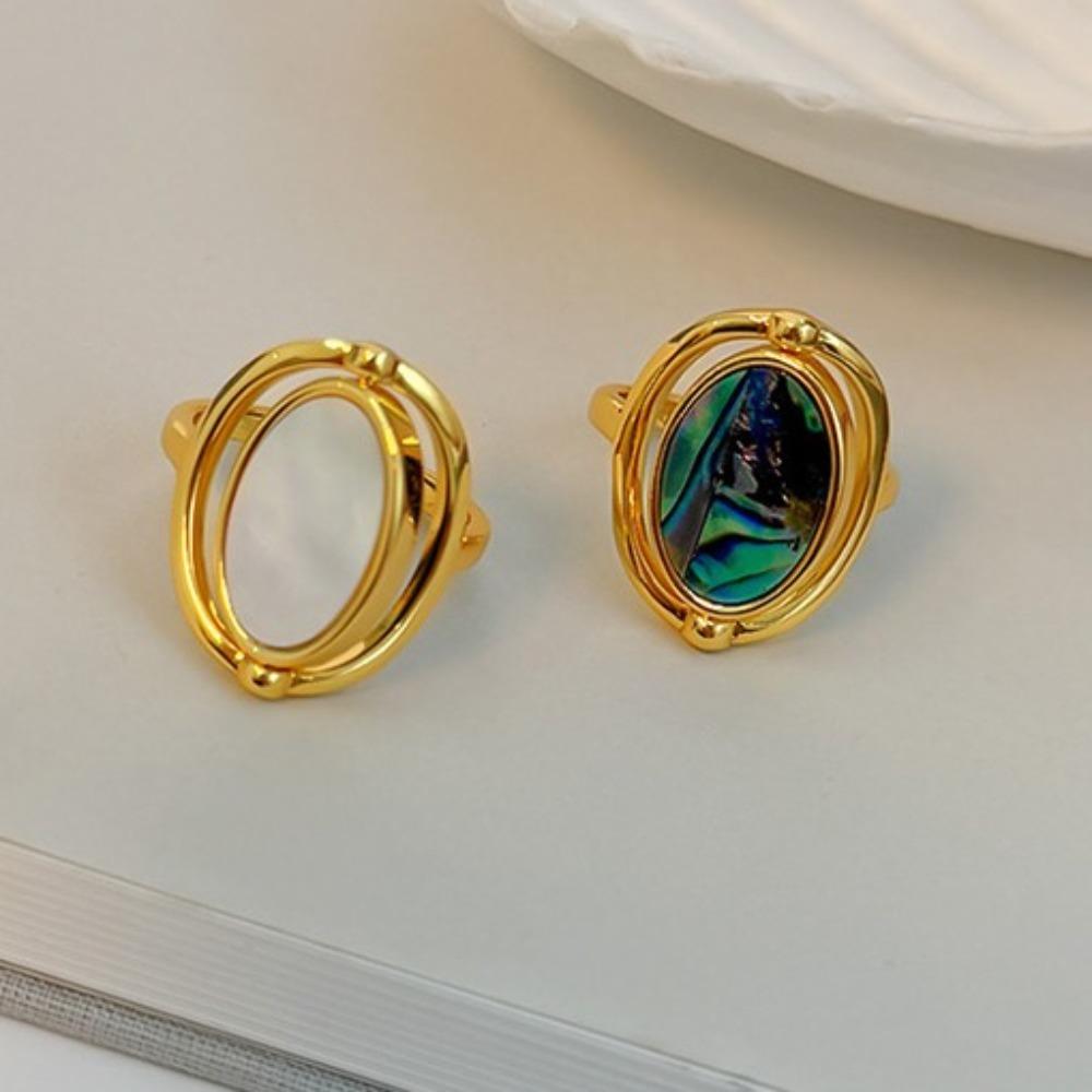 Stainless Steel Geometric Oval Rings Finger Jewelry Rotatable Opal Rings Flippable Rings  Girls