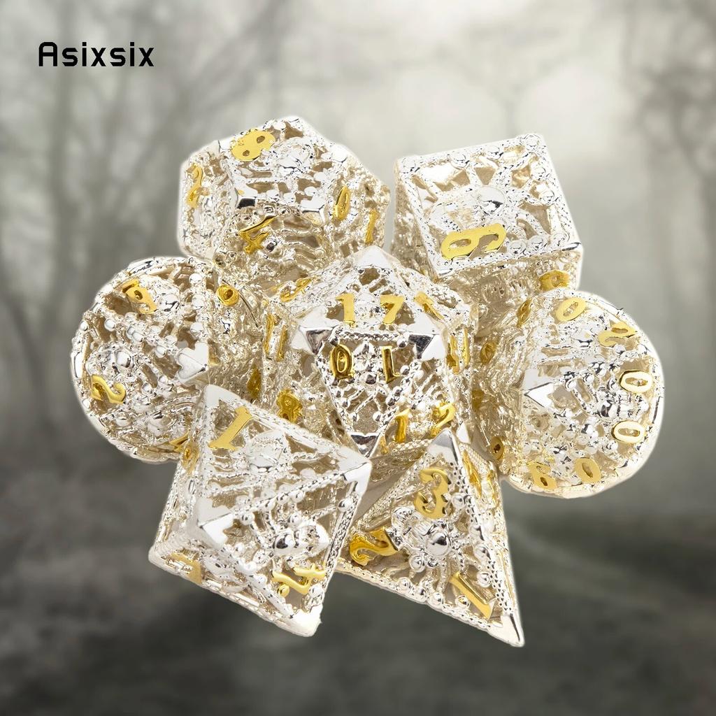 7 sztuk biała złota ośmiornica metalowe kostki Hollow metalowy zestaw kości wielościennych nadaje się do odgrywania ról RPG gra planszowa gra karciana