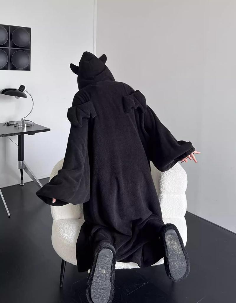 Rayiisuy Pajama Thick Long Little Devil Perfect for Fall and Cold Weather Protection Women's Blanket, Fleece-Lined Loungewear, All-in-One, Sleeves,