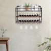 Wall Mount Wine Storage Rack with Glass Holder Steel Shelf 3-Tier Bottle Organizer for Home Bar Decor