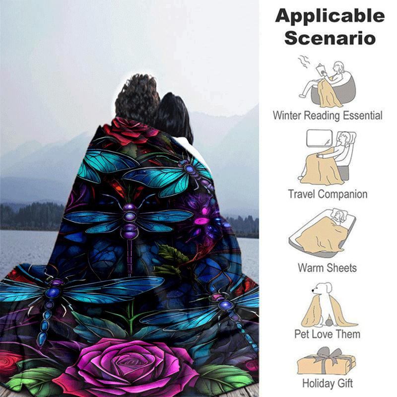 1pc Dragonfly Printing Lightweight Flannel Blanket, Comfortable and Warm Blanket, for Camping Sofa Bed and Couch Office, in All Seasons