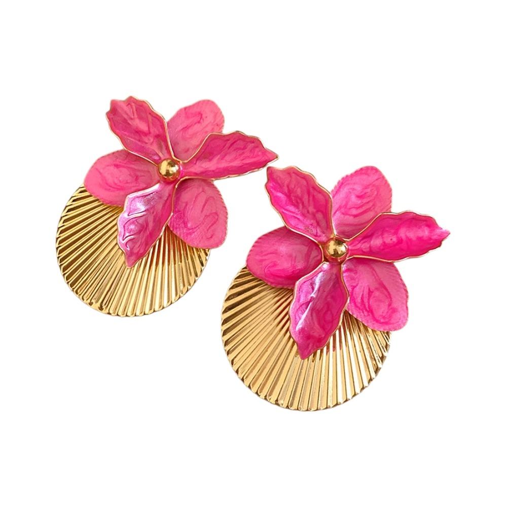 

Butterfly Orchid Orchid Flower Shell Earrings Shell Shape Oil Drip Floral Ear Studs Exaggerated Iron Ear Pendant Summer