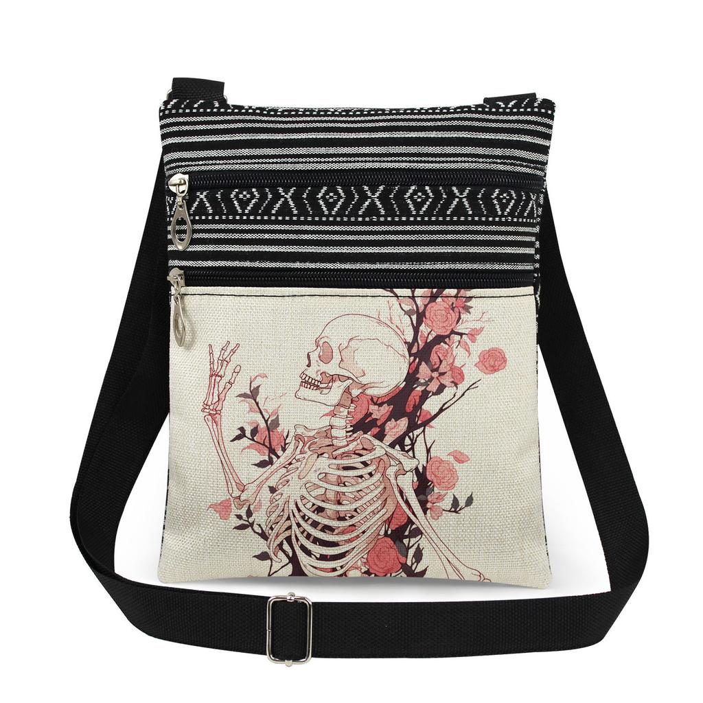 1PC Skeleton Print Tote Bags Women Shoulder Handbags Postman Package 6915
