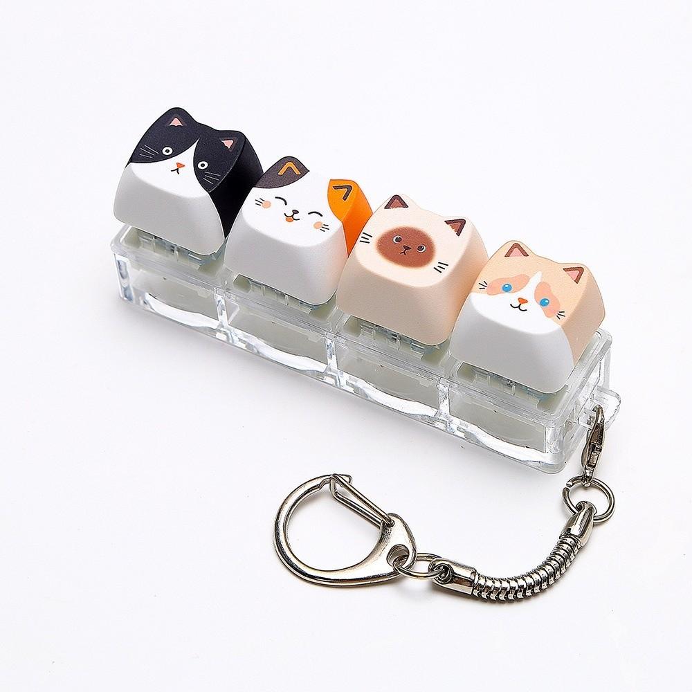 Cute Cat Keyboard Fidget Toy 4 Keys Mechanical Keyboard Keychain Gifts for Kitten Fans