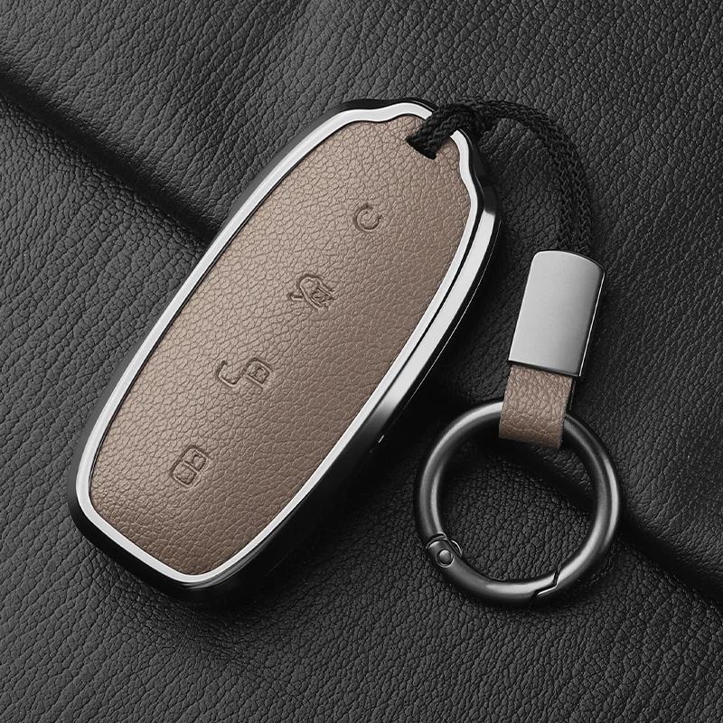 Metal And Leather Car Key Case Cover For Byd Denza D9 Dm-I   N7 N8 Auto Keychain Protect Set