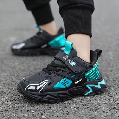 Boys' Shoes 10-15 Years Old Spring and Autumn New Leather Surface Light Soft Sole Children's Student Light Running Sports Shoes
