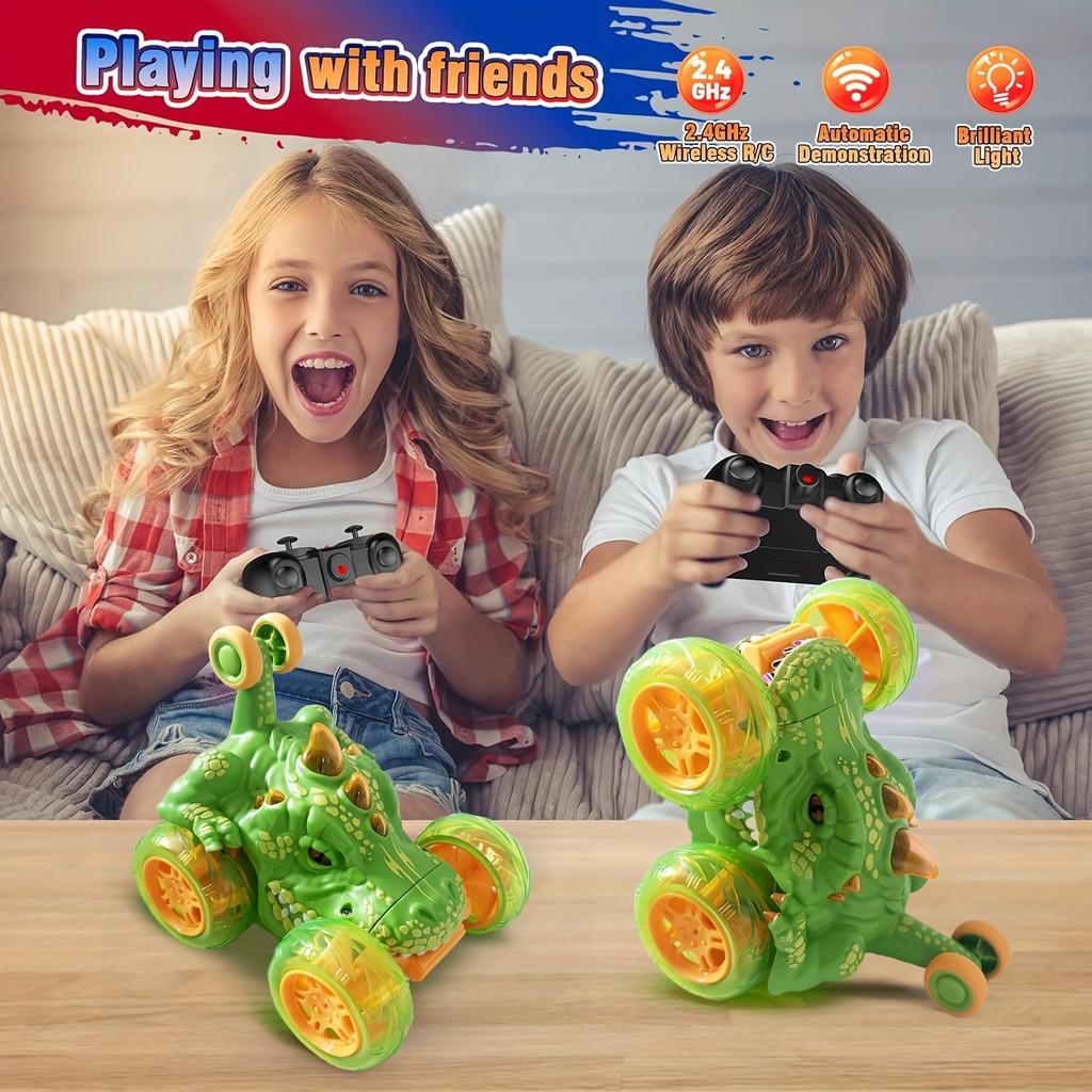 Dinosaur Stunt Car, 2.4GHz Wireless Remote Control, Bright Flashing Lights, Fun Racing Game