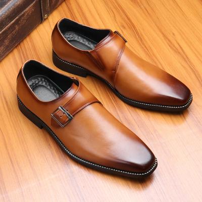 Men's Casual Business Leather Shoes Square Toe Slip-on Buckle Mens Dress Office Monk Shoe for Men Fashion Wedding Party Flats