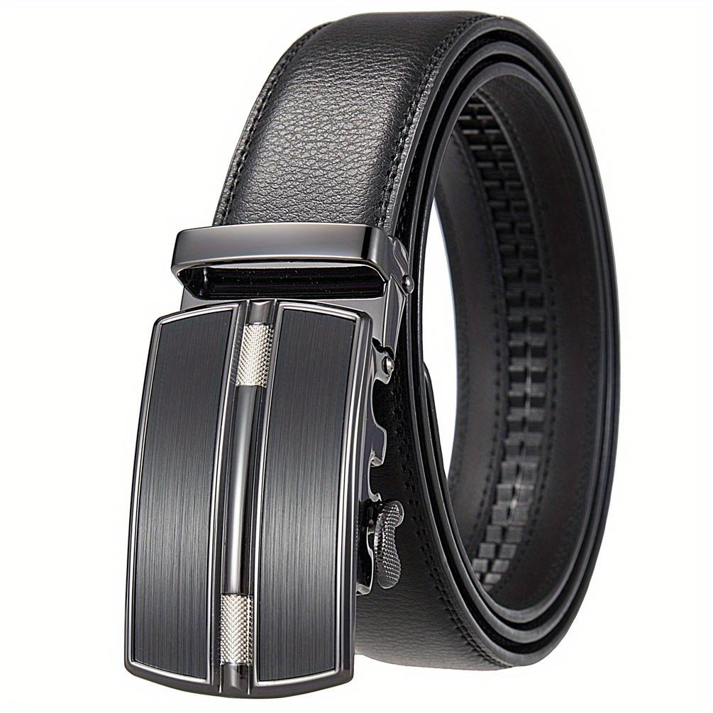 Men's PU Leather Ratchet Belt, Cool and Handsome Style, Adjustable Automatic Square Alloy Buckle Panel for Casual Business Wear