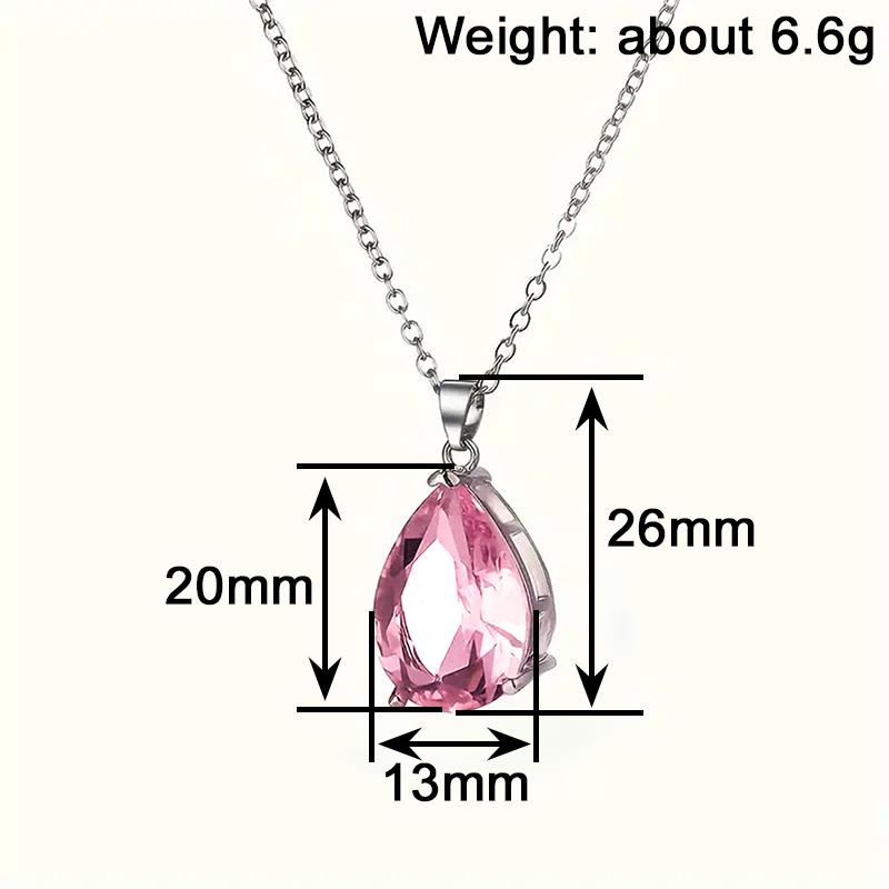 Huitan Pear Shape Pink Cubic Zirconia Pendant Necklace for Women Sweet Engagement Wedding Neck Accessories Trendy Jewelry