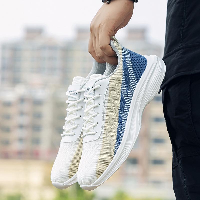 Large Size Men's Shoes Breathable Mesh Flying Woven Shoes Comfortable Shock Absorption Versatile Men's Running Outdoor Travel Sports Shoes