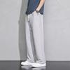 Men Cargo Pants Drawstring Elastic Waist Solid Color Thin Pockets Loose Straight Wide Leg Sport Trousers Daily Wear Casual Pants