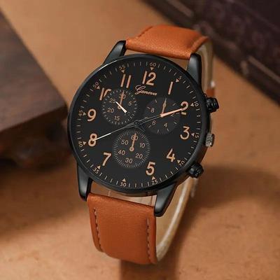 Men's Quartz Watch with PU Belt - Cross-Border Fashion Business Style Casual Timepiece.