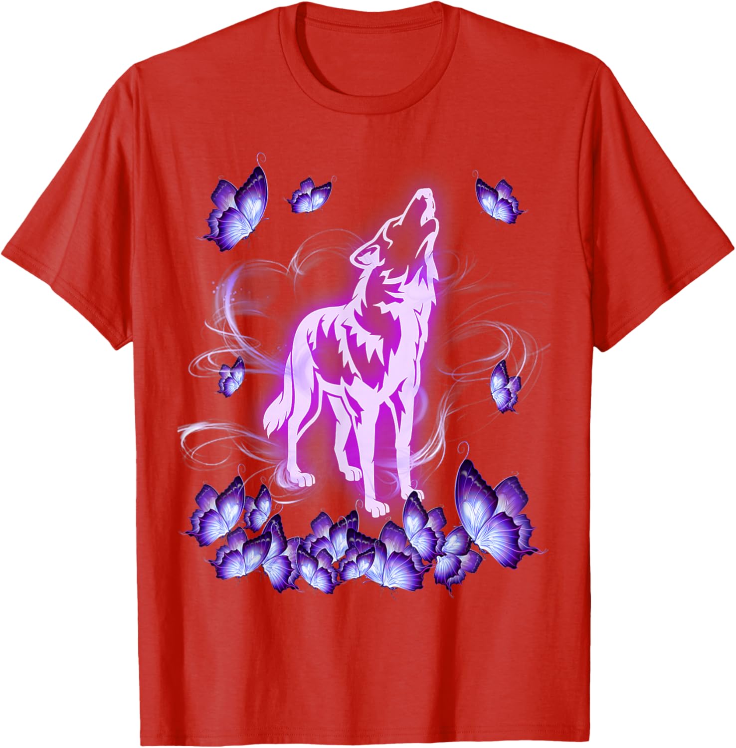 Wolf Butterfly Print Graphic Tee Men Casual Cotton Short Sleeve Round Neck T-Shirt S