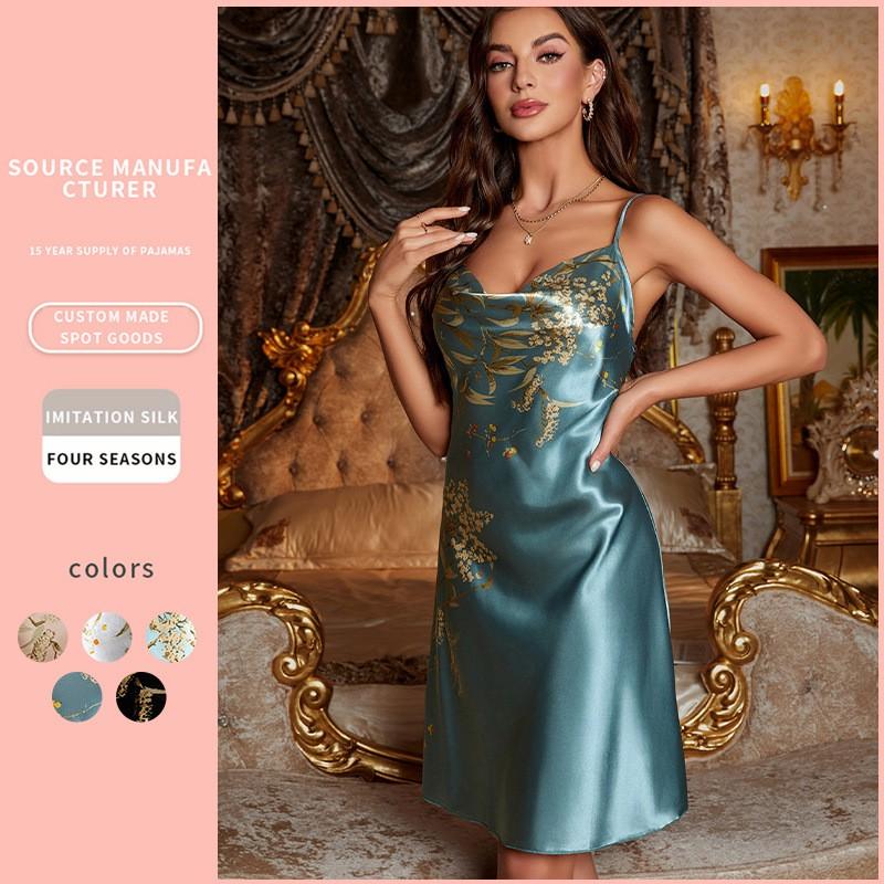 Womens Satin Slip Nightdress Backless Loungewear Home Dress Sleepwear