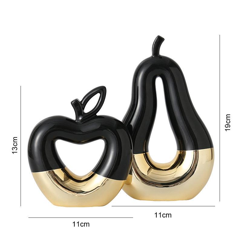 Ceramic Ornaments Golden plated Hollow Out Apple Pear Statue Desk Decoration Modern Crafts Fruits Sculpture Room Aesthetic Decor