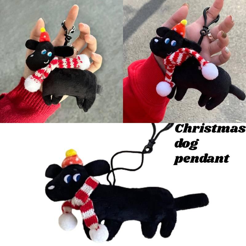 Cute Black Dog Plush Toy Christmas Ornament For Student Backpack Decoration Gift Short Plush, Black, 159cm