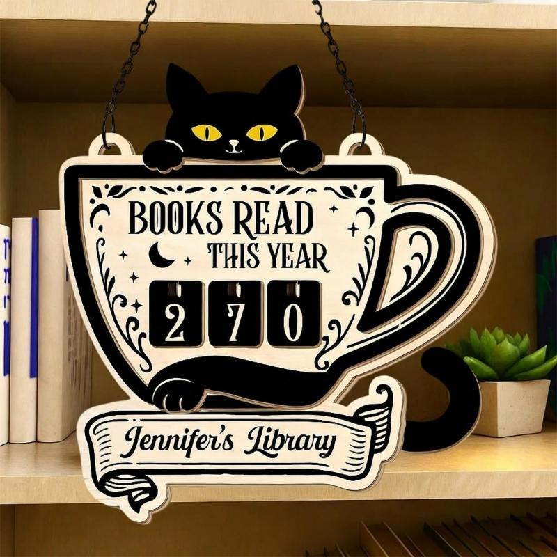 Books Read This Year Counter Book Trackers Sign Book Lover Gift for Teachers Librarians,Readers Wooden Library Decors