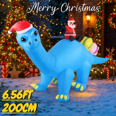 2M Kerst Opblaasbaar Speelgoed Kerstmis Tuin Gazon Feest Decoratie Blauwe Dinosaurus Kerstman Huisbenodigdheden Ornamenten Cadeau Met LED Licht