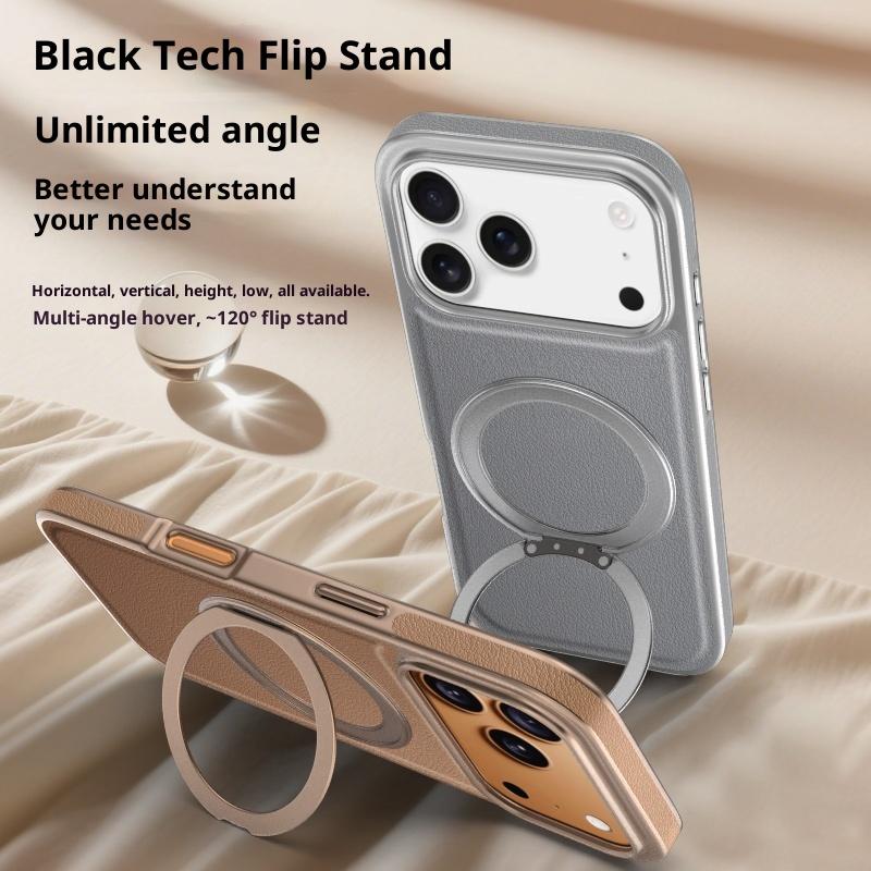360 Rotating Plain Lychee Magnetic Leather Phone Case For iPhone 17 Pro Max 16 Plus 15 14 13 kickstand Shockproof Slim Cover