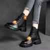 Retro thick heel Martin boots women's autumn and winter new soft leather color matching short boots high heel waterproof table single boots