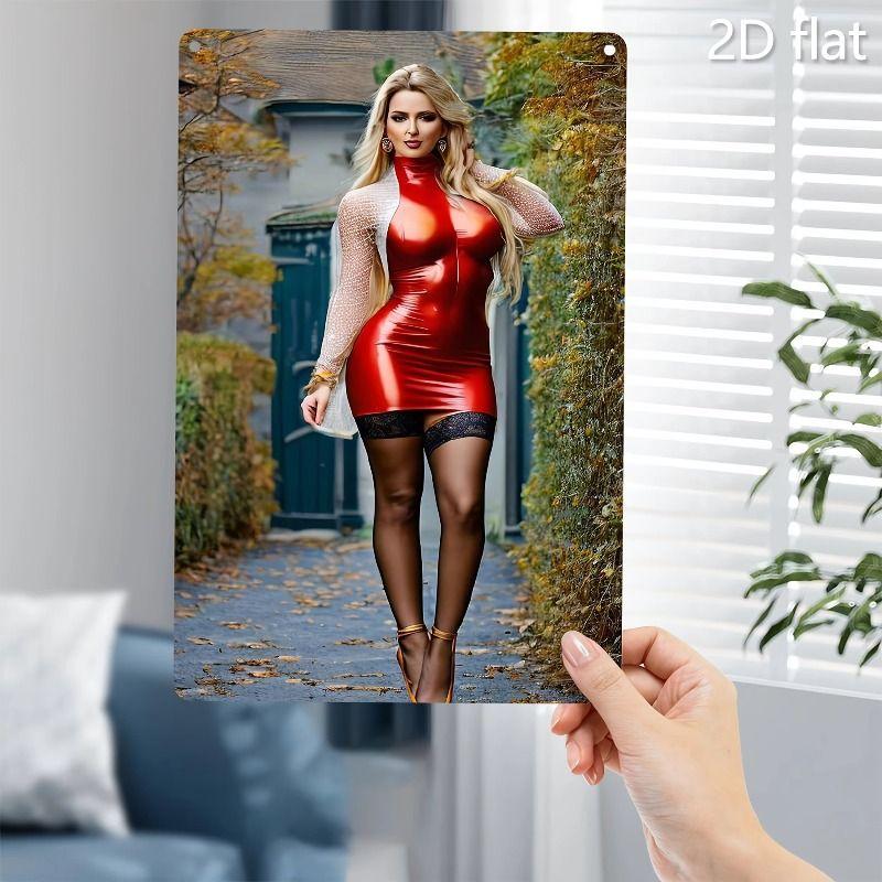 Vintage Kvinlig Silhuett Metall Logotyp för Bar & Garage