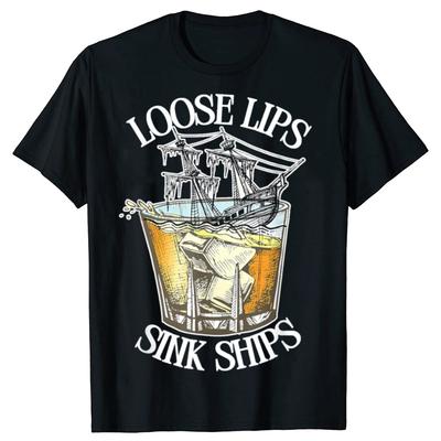 Lustige Lippen versenken Schiffe Traditionelle Nautische T-Shirts Herren Damen Mode Lässiges T-Shirt 100% Baumwolle Locker Übergröße T-Shirt