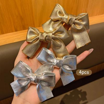 4 pinzas para el pelo de lazo doradas y plateadas, accesorios para el pelo de estilo coreano adecuados para el uso diario
