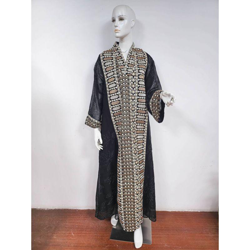 

Middle East Dress Embroidery Women clothes Dubai Elegant Robe Relaxed-Fit Arabic Long Dress Dress Black 2XL