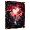 Chinese Style Red Maple Moonlit Landscape Metal Iron Painting Living Room Study Wall Art Decor