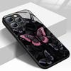 Retro Dark Butterfly Pattern Tempered Glass Phone Case For iPhone 11 12 13 14 15 16 17 Pro Max 17Air 16E 7 8 Plus XR XS X Cover